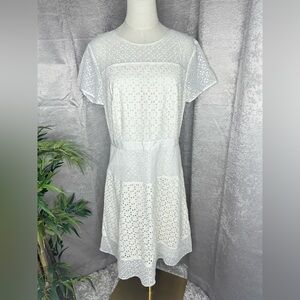 NWT Banana Republic Short Sleeve Eyelet Midi Dress Ivory Sz 14